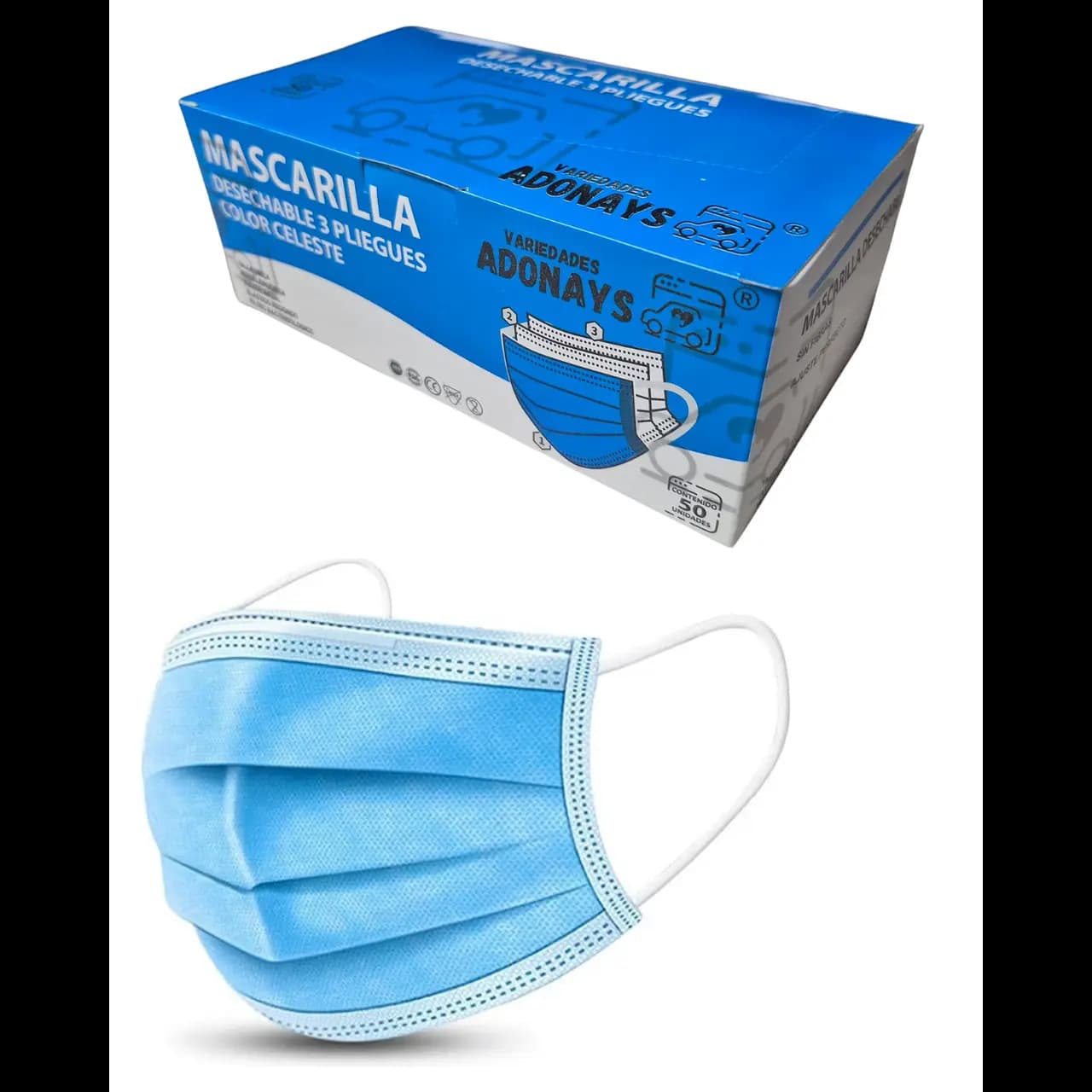 Mascarilla quirúrgica 3 pliegues caja 50 unidades desechable